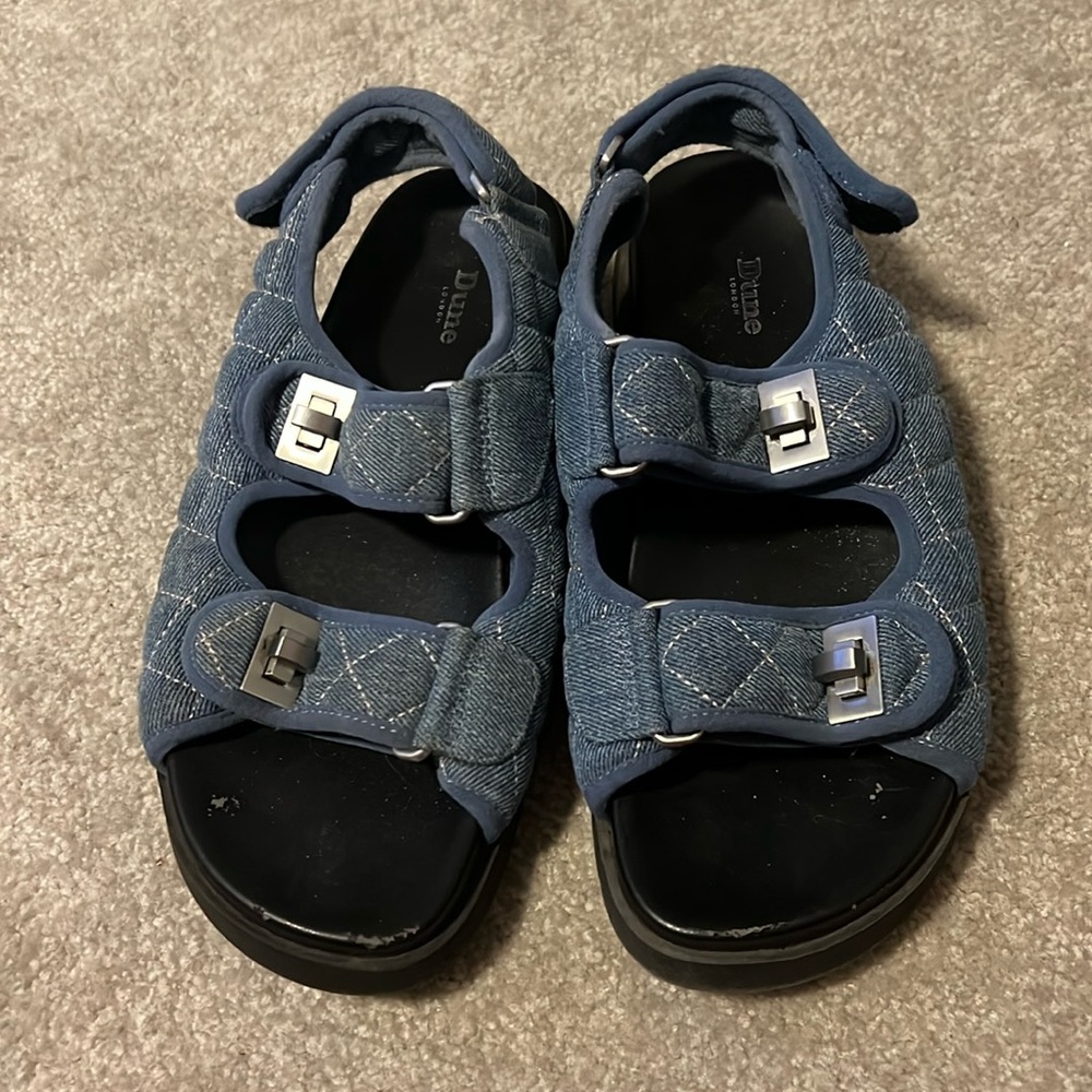 Dune London - Double Strap Turn Lock Flat Sandals - Blue - Size EU 40